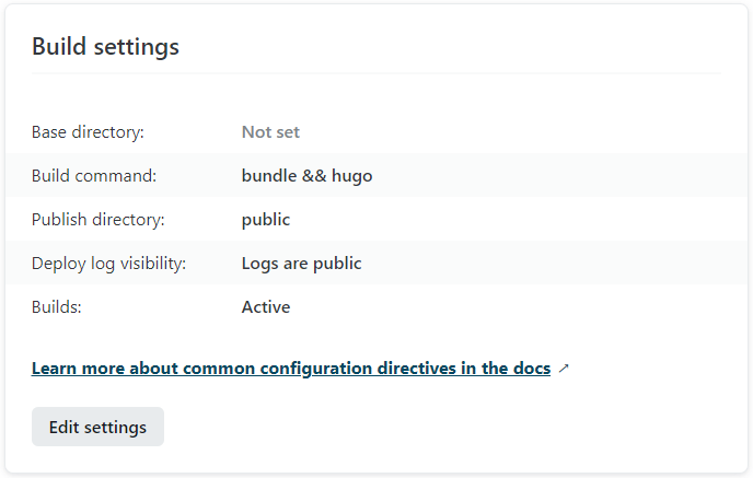 Netlify's build settings